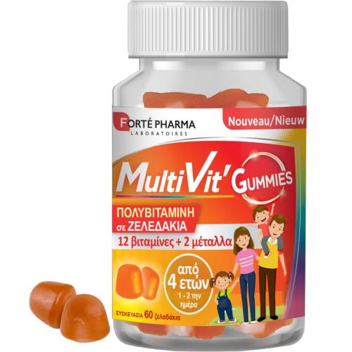 Forte Pharma MultiVit' Gummies Συμπλήρωμα Διατροφής με Πολυβιταμίνες & Μέταλλα για Υποστήριξη του Οργανισμού με Γεύση Πορτοκάλι - Λεμόνι 60 Softgels